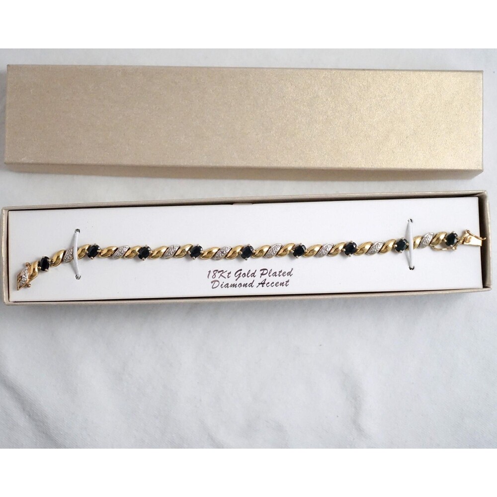 Vintage Diamond Tennis Bracelet with Black Stones in Box